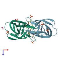 PDB entry 3el9 coloured by chain, top view.