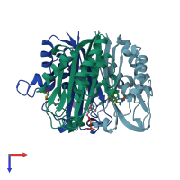 PDB entry 3elc coloured by chain, top view.
