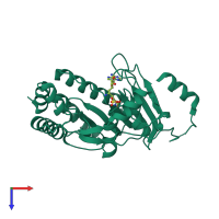 PDB entry 3eld coloured by chain, top view.