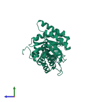 PDB entry 3elf coloured by chain, side view.