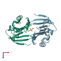 PDB entry 3elg coloured by chain, top view.