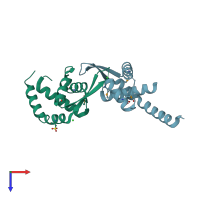 PDB entry 3elk coloured by chain, top view.