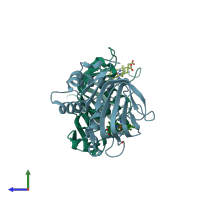 PDB entry 3ell coloured by chain, side view.