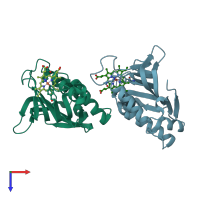 PDB entry 3ell coloured by chain, top view.