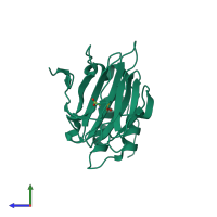 PDB entry 3eln coloured by chain, side view.
