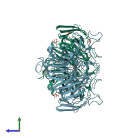 PDB entry 3elq coloured by chain, side view.