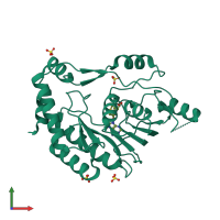 PDB entry 3elu coloured by chain, front view.