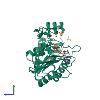 PDB entry 3ely coloured by chain, side view.