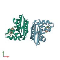 PDB entry 3em1 coloured by chain, front view.