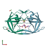 PDB entry 3em3 coloured by chain, front view.