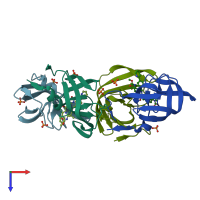 PDB entry 3em4 coloured by chain, top view.