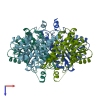 PDB entry 3emk coloured by chain, top view.