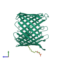 PDB entry 3emn coloured by chain, side view.