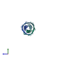 PDB entry 3emo coloured by chain, side view.