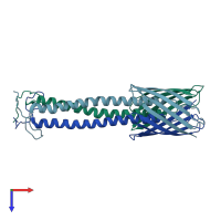 PDB entry 3emo coloured by chain, top view.