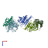 PDB entry 3emp coloured by chain, top view.