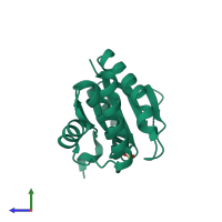 PDB entry 3emu coloured by chain, side view.