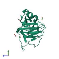 PDB entry 3emw coloured by chain, side view.