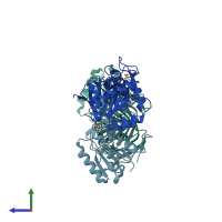 PDB entry 3en0 coloured by chain, side view.