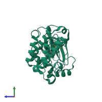 Monomeric assembly 1 of PDB entry 3en4 coloured by chemically distinct molecules, side view.