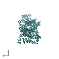 PDB entry 3en4 coloured by chain, side view.