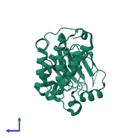 Monomeric assembly 2 of PDB entry 3en6 coloured by chemically distinct molecules, side view.
