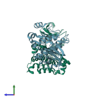 PDB entry 3en7 coloured by chain, side view.