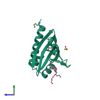 PDB entry 3en8 coloured by chain, side view.