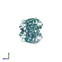 PDB entry 3enw coloured by chain, side view.