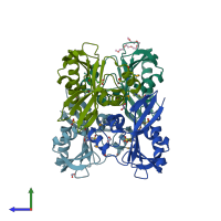 PDB entry 3eo4 coloured by chain, side view.