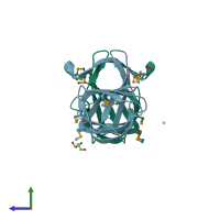 PDB entry 3eo6 coloured by chain, side view.