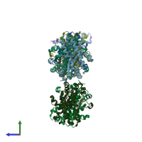 PDB entry 3eo8 coloured by chain, side view.