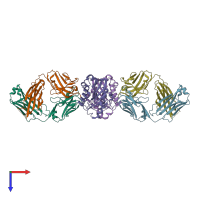 PDB entry 3eoa coloured by chain, top view.
