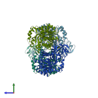 PDB entry 3eoe coloured by chain, side view.