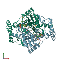 PDB entry 3eof coloured by chain, front view.