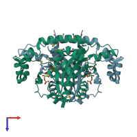 PDB entry 3eof coloured by chain, top view.