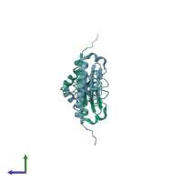 PDB entry 3eoi coloured by chain, side view.