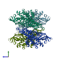 PDB entry 3eom coloured by chain, side view.