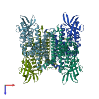 PDB entry 3eon coloured by chain, top view.