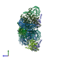 PDB entry 3eoo coloured by chain, side view.