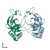 PDB entry 3eop coloured by chain, front view.