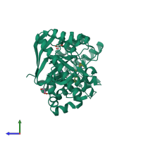 PDB entry 3eos coloured by chain, side view.