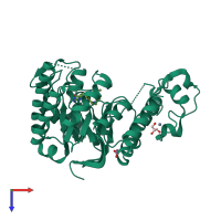 PDB entry 3eos coloured by chain, top view.