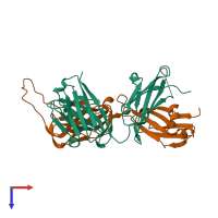PDB entry 3eot coloured by chain, top view.