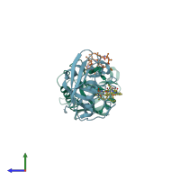 PDB entry 3eov coloured by chain, side view.