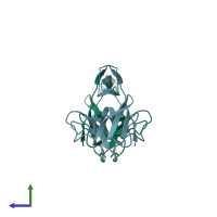 PDB entry 3ep0 coloured by chain, side view.