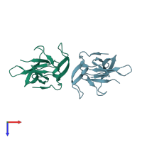 PDB entry 3ep0 coloured by chain, top view.
