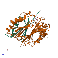 PDB entry 3ep4 coloured by chain, top view.