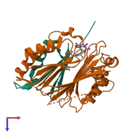 PDB entry 3ep6 coloured by chain, top view.