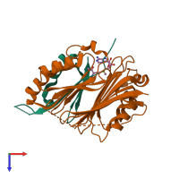 PDB entry 3ep7 coloured by chain, top view.